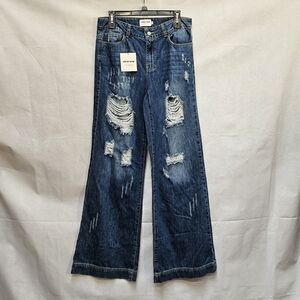 Litz by Uniq Boho Fashion Distressed Wide Leg Denim Jeans Size 5